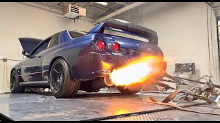 GODZILLA Flame spitting R32 GTR Dyno Runs [upl. by Gorski]