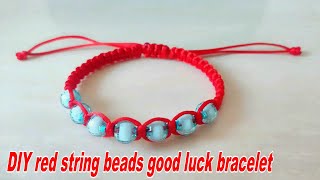 DIY Chinese red string beads good luck bracelet [upl. by Tilla]