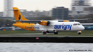 Aurigny Air Services ATR 72 windy landing amp takeoff at LondonCity LCYEGLC [upl. by Nader590]