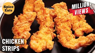 KFC STYLE CRISPY CHICKEN STRIPS  CHICKEN FINGERS  SPICY CRISPY CHICKEN STRIPS [upl. by Aikaj]