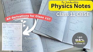 Physics Notes  DERIVATIONS Class 11 CBSE Handwritten  Physics derivations Class 11 [upl. by Ennove]