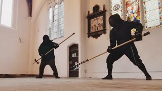 HEMA poleaxe free sparring in a medieval building [upl. by Kerek91]