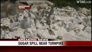 Powdered sugar covers road after tractortrailer crash [upl. by Rawley]