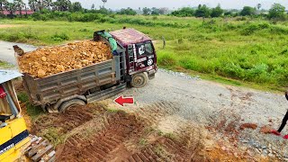 New Job Dump Truck 5Ton back uploading overturned Bulldozer D31P KOMATSU Technique Fill Land [upl. by Theodor]