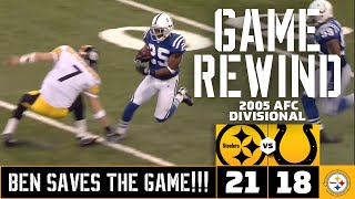 Steelers vs Colts 2005 AFC Divisional Highlights  Big Ben tackle saves game  Pittsburgh Steelers [upl. by Barrington]