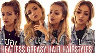 5 HEATLESS GREASY HAIR HAIRSTYLES  EASY SCHOOL HAIRSTYLES [upl. by Ieluuk550]