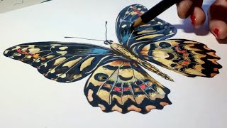 Goudkleurige vlinder in de maak ecoline butterflypainting watercolor paintingvideo [upl. by Dusza]