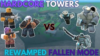 Only Hardcore TowersSupports VS Rewamped Fallen Mode  Tower Defense Simulator [upl. by Adnamaa]