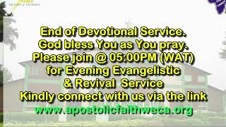 Devotional Service 09072023 Apostolic Faith WECA [upl. by Tanner]