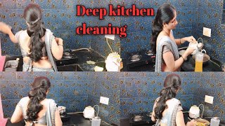 My Deep Kitchen Cleaning vlogs  Work from home vlogs Indian Housewife  saree vlogs [upl. by Adrea]