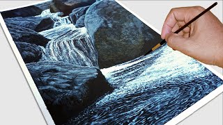 Rocks In Rushing Water On River  How to Paint Rocks In a River For Beginners  Acrylic Painting [upl. by Yttik]