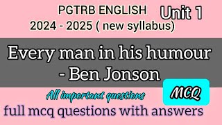 every man in his humour by ben jonson mcq PGTRB ENGLISH new syllabus unit 1mcq Ben Jonson mcq [upl. by Ilana]