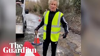 Rod Stewart fills potholes outside his Essex estate ‘My Ferrari can’t go through’ [upl. by Moishe]