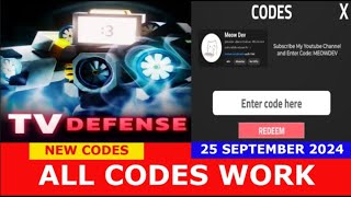 NEW CODES 🤖 TITAN FAN TV Defense ROBLOX  ALL CODES  SEPTEMBER 25 2024 [upl. by Esirtal404]