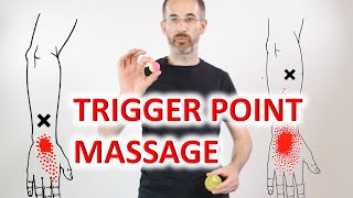 How to massage the forearm trigger points to relieve tennis elbow pain  lateral epicondylitis [upl. by Ciri862]