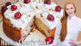 EASY Honey Cherry Cake Recipe With Kirsch Whipped Cream amp Fresh Cherries [upl. by Varien]