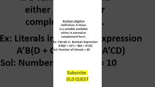 Number of Literals for a Boolean expression  dld numbersystems shorts booleanalgebra literal [upl. by Nahtnaoj]