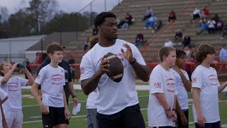 Jalen Milroe throws deep balls to campers at his youth football camp in Tuscaloosa [upl. by Ahtnammas734]