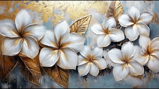 Vintage Floral Screensaver  White amp Gold Flower Art  4K Art TV  Elegant Plumeria Decor [upl. by Arther860]