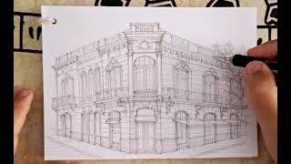 Finishing the drawing of the façade of a restaurant in Buenos Aires [upl. by Bryanty]