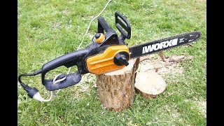 WORX 14quot WG305 Electric Chain Saw Unboxing and Cutting Review [upl. by Gladdie]