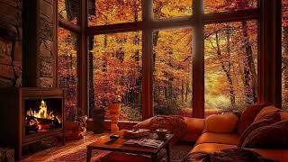 Relax with Autumn Forest Ambience 🍂 Soft Jazz amp Cozy Cabin Ambience [upl. by Beichner666]