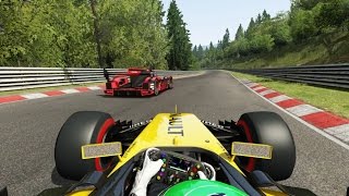 Battle Onboard F1 Renault 17 vs LMP1 Audi R18 Etron Quattro 16 at NurburgringNordschleife [upl. by Ronacin]