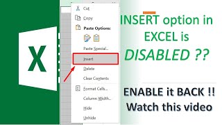 Insert option DISBALED or GRAYED OUT   How to ENABLE INSERT option in EXCEL [upl. by Fonseca]