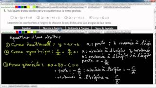 Secondaire 4 SN CST Québec Equation dune droite accroissement des abscisses et des ordonnées [upl. by Neliac]