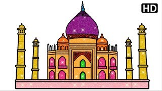 taj mahal drawing  how to draw taj mahal easy coloring step by step [upl. by Elbam925]