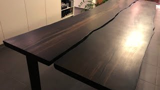 Medieval live edge dining table out of 2000 year old Bog Oak  Bog oak [upl. by Aisinoid]