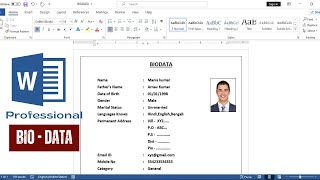 How to Create BIODATA in Microsoft Word  Resume in MS Word  Simple BIODATA Format in MS Word [upl. by Marc]