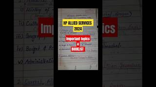 HP ALLIED 2024 IMPORTANT TOPICS AND BOOKLIST 📚 hppsc hpalliedservices hpaspreparation hp [upl. by Lisbeth]