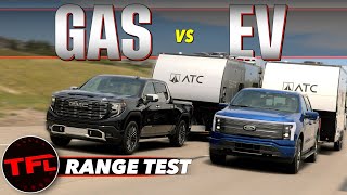 How Far Can a Gas Truck amp an Electric Ford Lightning Go Towing the Same Camper On ONE Fillup [upl. by Arolf]