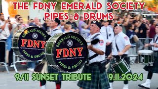 The FDNY Emerald Society Pipes and Drums Arrival  9II Sunset Tribute 9II24 [upl. by Trebloc]