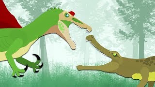 Dinosaurs cartoons battles Spinosaurus vs Sarcosuchus  DinoMania [upl. by Asilad960]