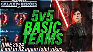 5v5 BASIC TEAMS TO DESTROY KYBER 2 only 2 GLs June 2024 swgoh starwars gac [upl. by Imar]