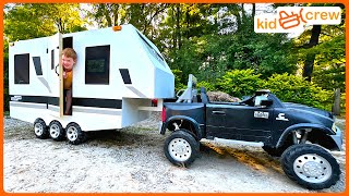 Camping adventure with kids RV trailer and ride on truck sleeping in camper Educational  Kid Crew [upl. by Cash]