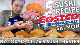 【Five Delicious Salmon Sushi Recipe】Using Atlantic Salmon from COSTCO Japan 寿司職人が握る！５種のコストコサーモン握りレシピ [upl. by Anuaf]