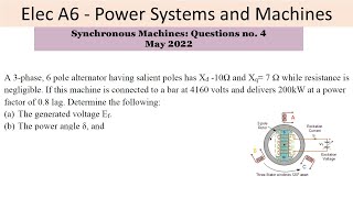 PEO solved examples ELEC A6 Synchronous Machines no 4 [upl. by Edmee]