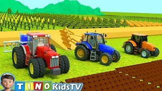 Tractor for Kids Plowing Stuck in Mud  Farm Tractor Uses for Children [upl. by Akamaozu]