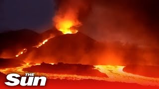 Latest La Palma volcano eruptions force more evacuations [upl. by Immaj981]