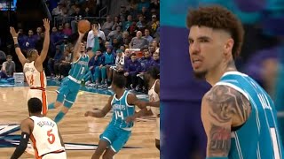 LaMelo Ball hits INSANE offbalance logo 3 with defender all over him vs Pistons 😱 [upl. by Ttenyl]