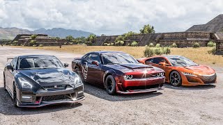 Forza Horizon 5 Drag race Nissan GTR Nismo vs Dodge Demon vs Acura NSX [upl. by Yssirk]