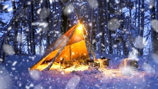 Hot Tent Camping In Snow Storm [upl. by Oliviero]