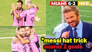 Beckham reaction to Messi hat trick goals to destroy New England Revolution 62 [upl. by Gelya]