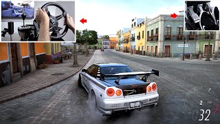 Forza Horizon 5  Drifting Skyline R34 in City w900° Steering Wheel Setup [upl. by Aliwt]