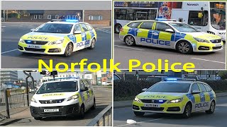 Norfolk Constabulary police vehicles responding in Norwich and Great Yarmouth [upl. by Enorahs]