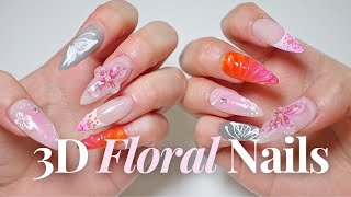 let’s do 3D floral nails at home ASMR gelx nail art using korean nail brands [upl. by Llehsyar]