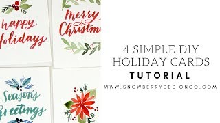 4 SIMPLE Watercolor Christmas Card Designs  BEGINNER WATERCOLOR TUTORIAL christmascards diycards [upl. by Myer]